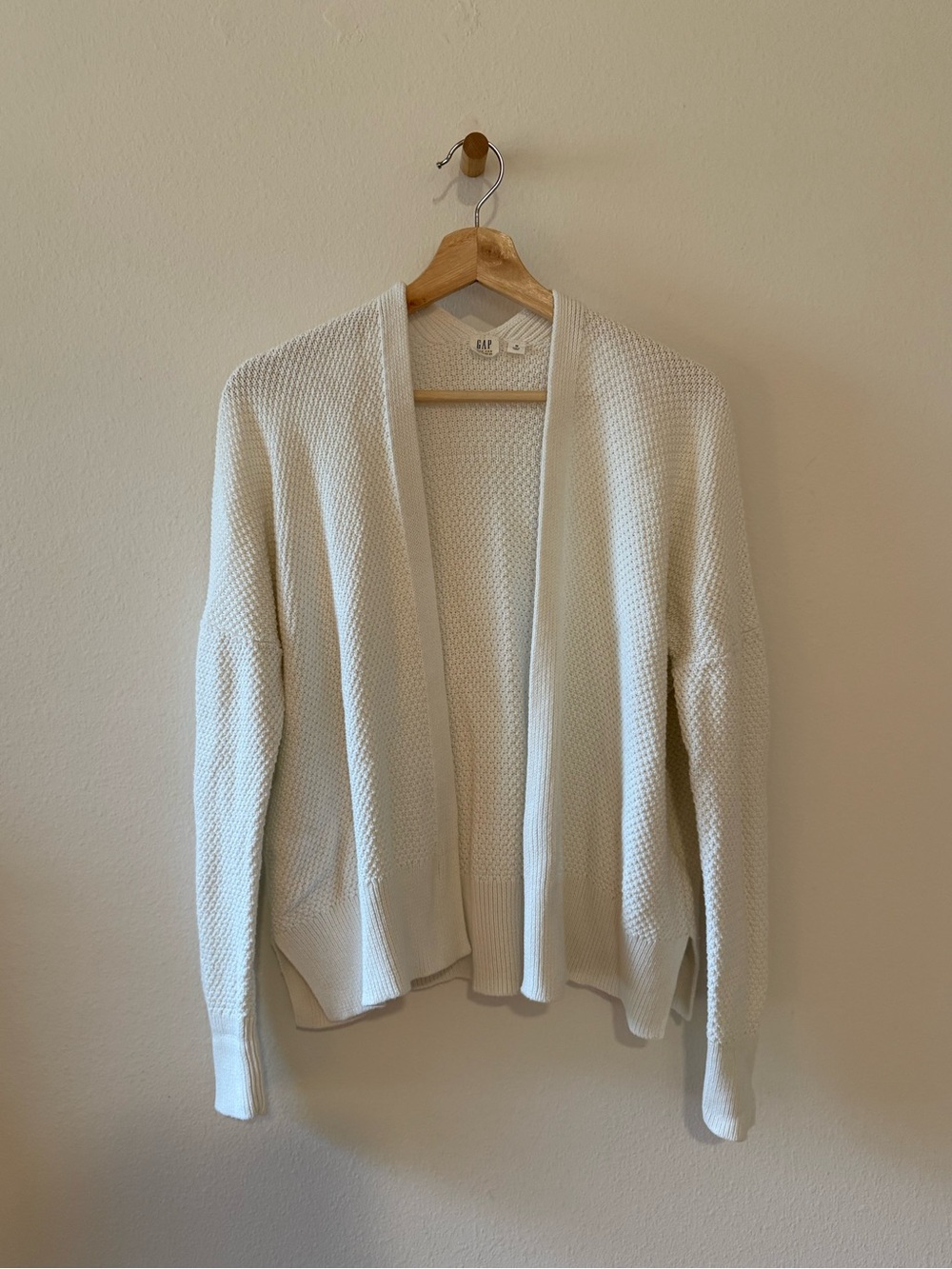 GAP Cream Open-Front Textured Cardigan